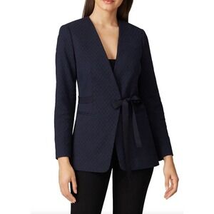 Rebecca‎ Taylor Women's Navy Zig Zag Blue Textured Tie Waist Blazer,Size 2